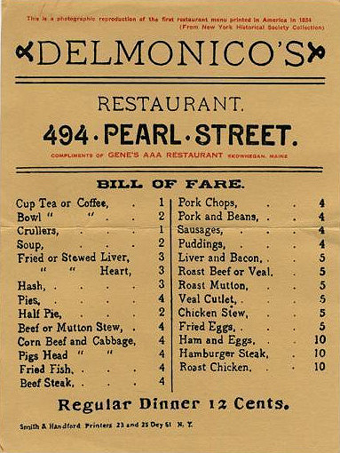 fake restaurant menu